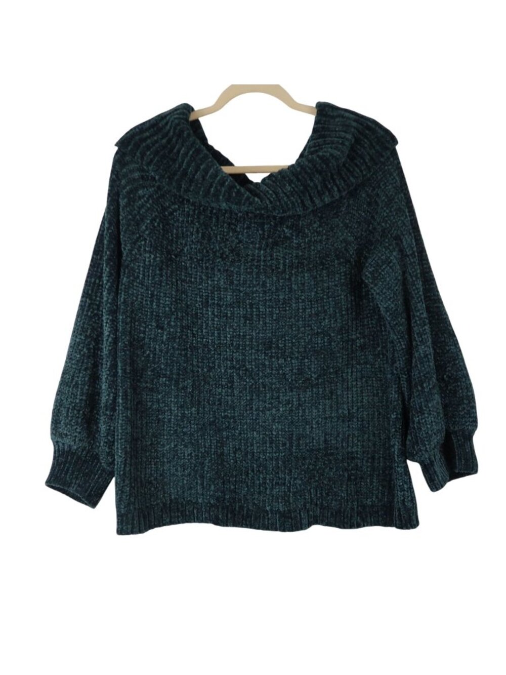 ✨3/$30 NWT Hippie Rose L Green Chenille Knit Cowl Off Shoulder Sweater Boho